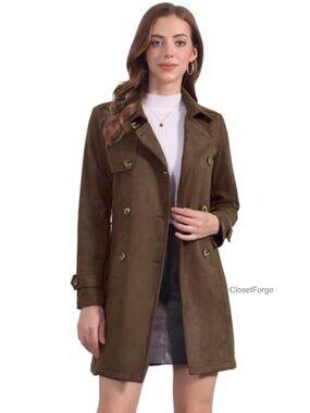 Faux Suede Trench Coat Double Breasted Belted Jacket